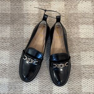 Nordstrom Black Patent Leather Loafers with Gold Accents
